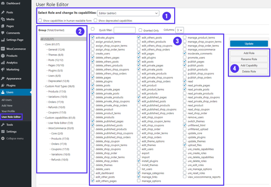 User Role Editor仪表盘